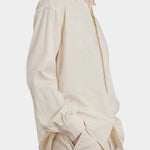 Black Crane Work Shirt Natural side detail showing soft drape, long sleeves and button cuffs