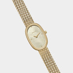 BREDA Jane Tethered Small 18mm gold watch with champagne mother of pearl dial and woven bracelet at YUCCA Denver