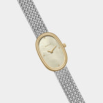 BREDA Jane Tethered Small gold and silver watch with champagne mother of pearl dial and woven bracelet at YUCCA Denver
