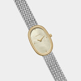 BREDA Jane Tethered Small gold and silver watch with champagne mother of pearl dial and woven bracelet at YUCCA Denver
