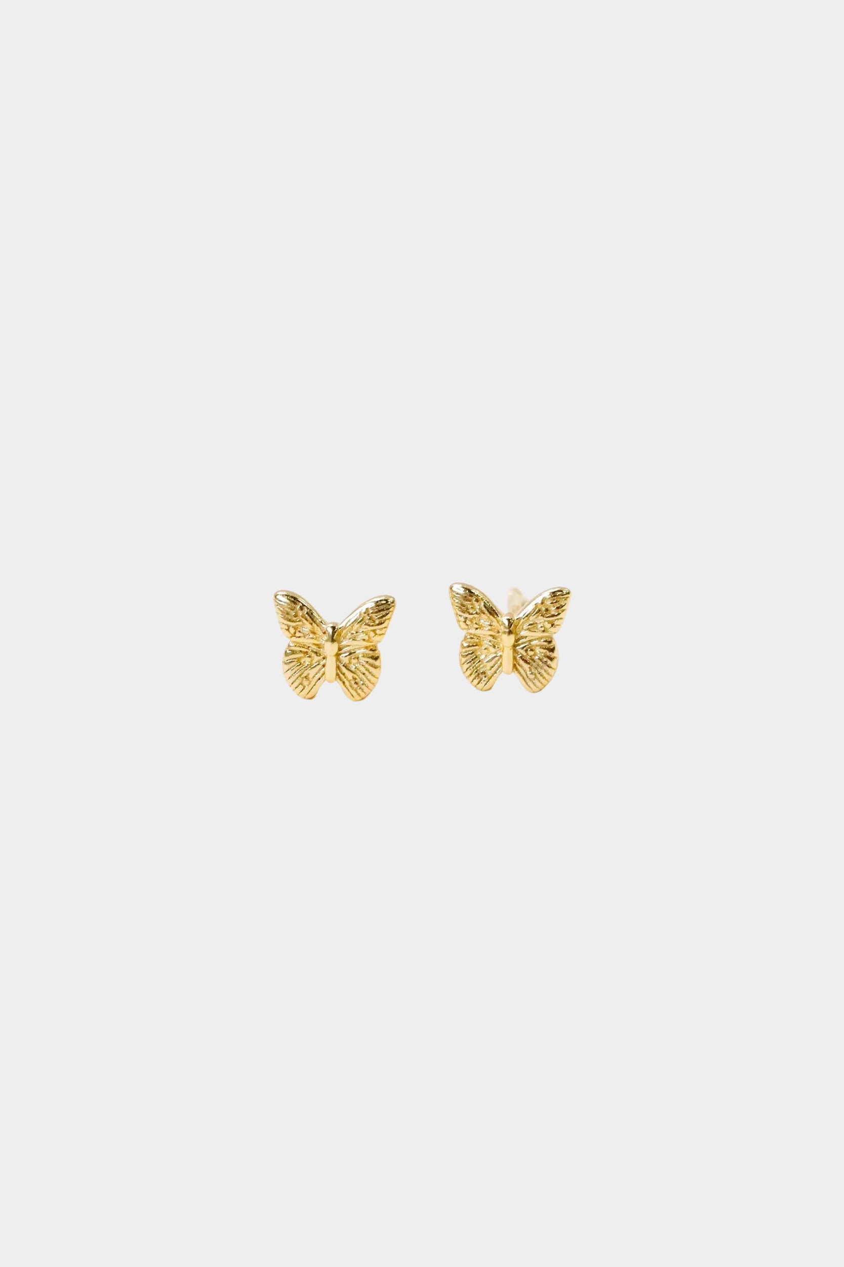 Earrings - YUCCA, Gold Butterfly Stud Earrings with softly etched detail and 18K gold plating, delicate everyday stud earrings.