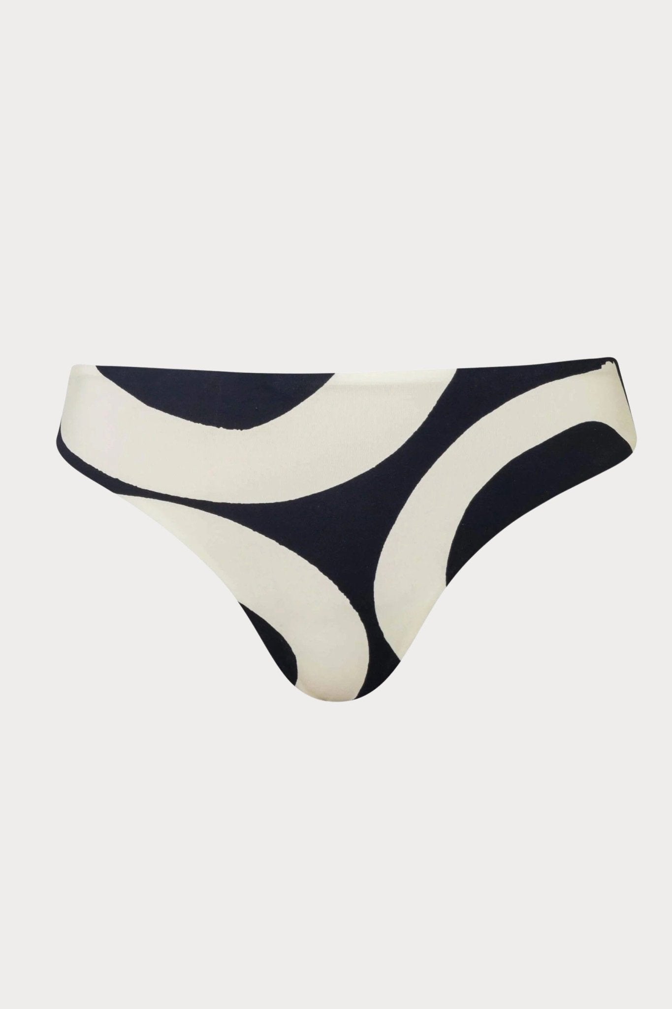 High leg low rise bikini bottom in sandy black and white graphic print by Cala de la Cruz