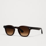 CHIMI 01 Sunglasses Brown angled side view showing rounded square silhouette and thick acetate temples
