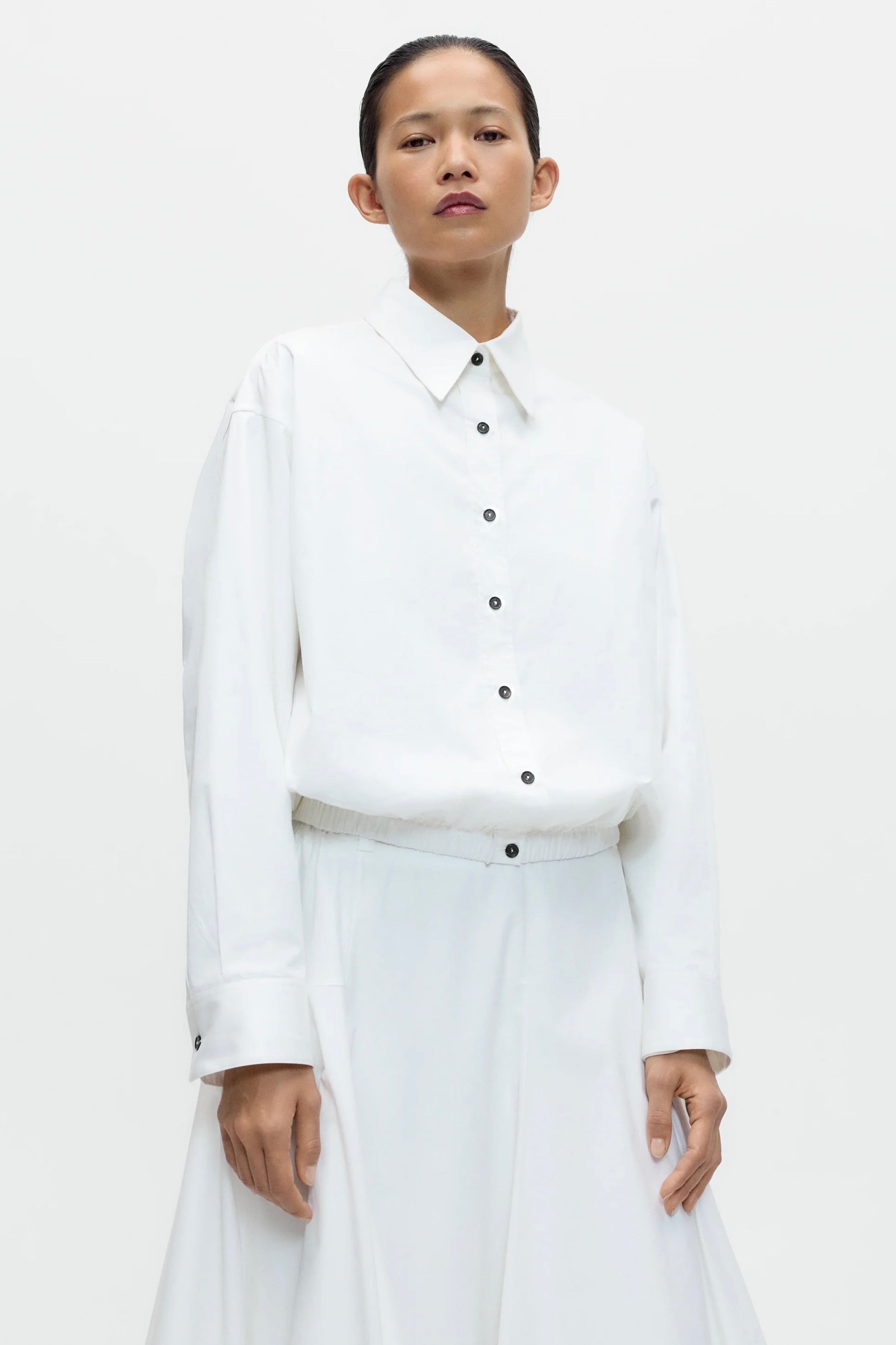 Cordera Bomber Shirt White oversized cotton bomber shirt at YUCCA Denver