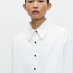Cordera Bomber Shirt White oversized cotton bomber shirt front detail