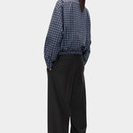 Cordera Checked Bomber Shirt Navy Orange oversized cotton bomber shirt side view