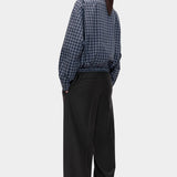 Cordera Checked Bomber Shirt Navy Orange oversized cotton bomber shirt side view