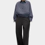 Cordera Checked Bomber Shirt Navy Orange oversized cotton bomber shirt full-length outfit