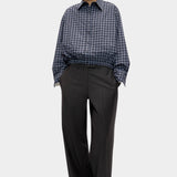Cordera Checked Bomber Shirt Navy Orange oversized cotton bomber shirt full-length outfit