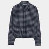 Cordera Checked Bomber Shirt Navy Orange oversized cotton bomber shirt hanging