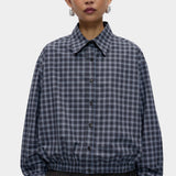Cordera Checked Bomber Shirt Navy Orange oversized cotton bomber shirt at YUCCA Denver