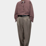 Cordera Checked Oversized Shirt Brown Navy full-length front view