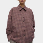 Cordera Checked Oversized Shirt Brown Navy oversized cotton shirt at YUCCA Denver