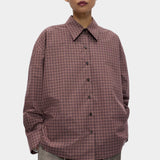 Cordera Checked Oversized Shirt Brown Navy oversized cotton shirt at YUCCA Denver