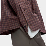 Cordera Checked Oversized Shirt Brown Navy sleeve and hem detail