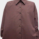 Cordera Checked Oversized Shirt Brown Navy collar and button detail