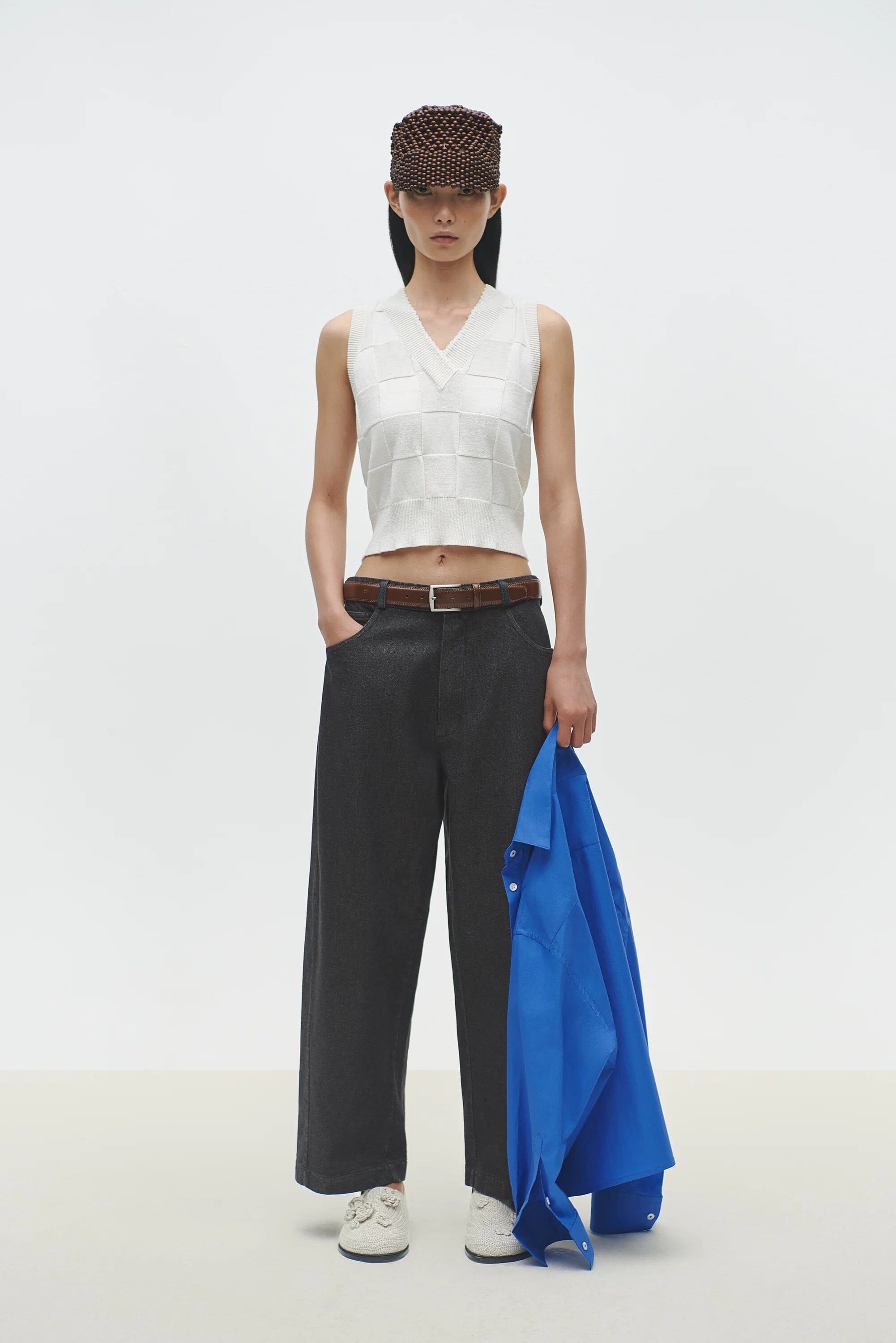 Cordera | Checkered Cotton & Cashmere Waistcoat In White - SHOP YUCCA Shirts & Tops CORDERA - YUCCA 