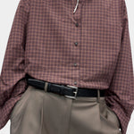 Cordera Classic Belt Black styled with checked oversized shirt at YUCCA Denver