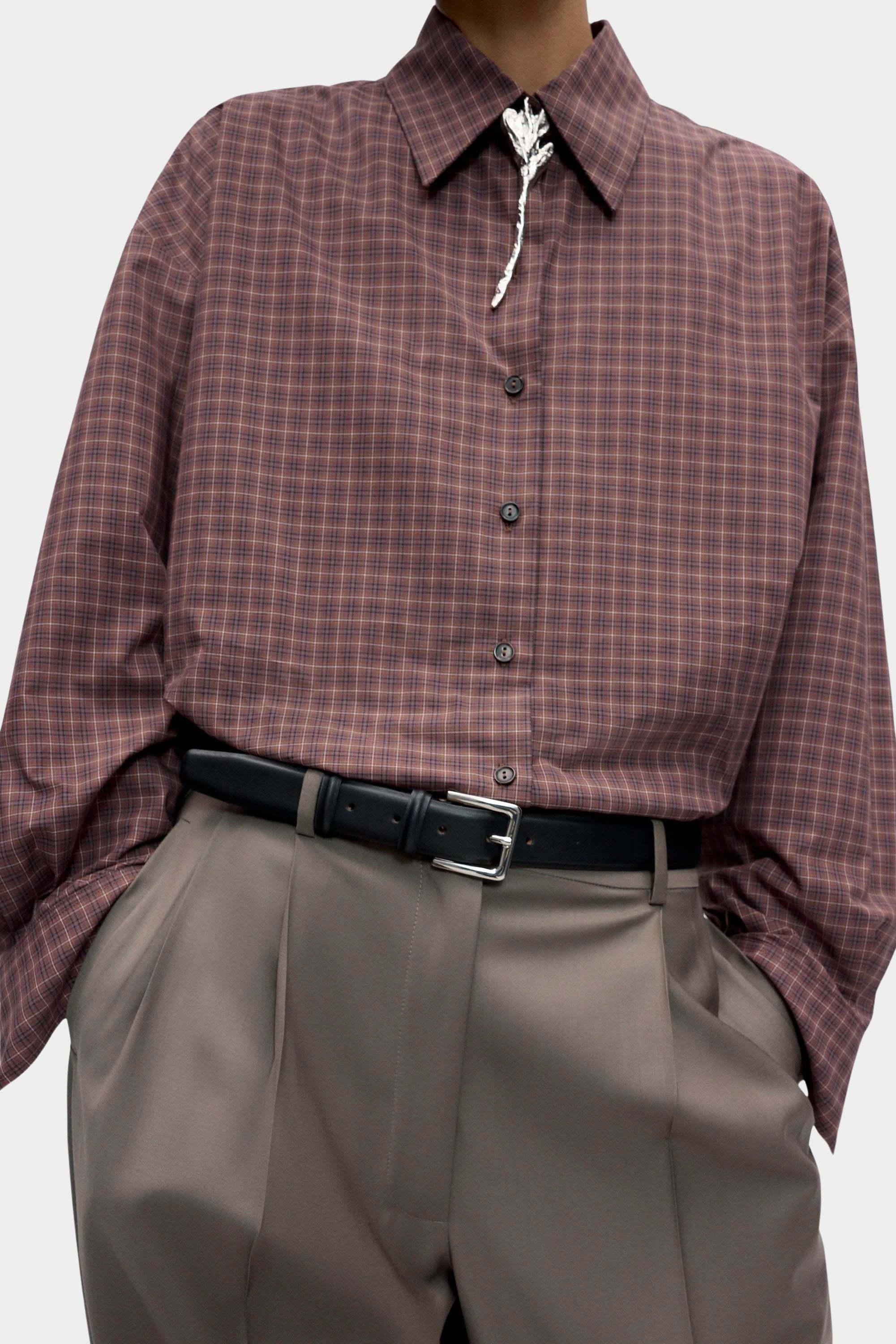 Cordera Classic Belt Black styled with checked oversized shirt at YUCCA Denver