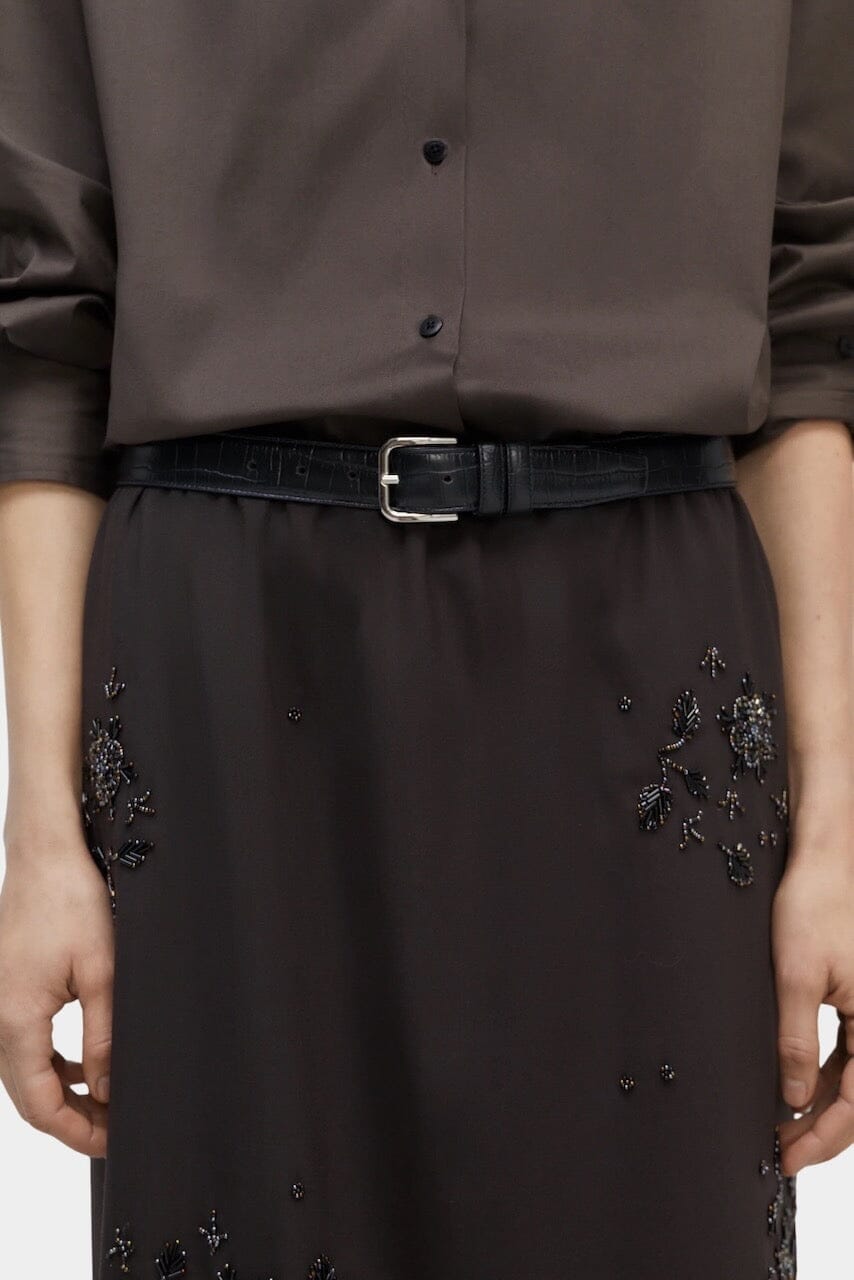 Cordera - Classic Belt - Black Crocodile - Belts - YUCCA, Artistic clothing for women, capsule wardrobe.