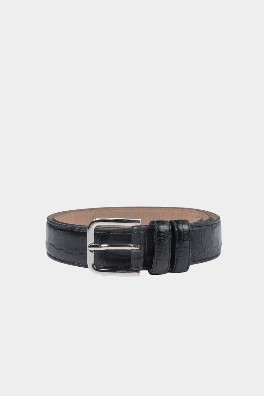 Cordera - Classic Belt - Black Crocodile - Belts - YUCCA, Artistic clothing for women, capsule wardrobe.
