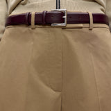 Cordera Classic Belt Prune styled with tailored trousers at YUCCA Denver