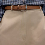 Cordera Classic Belt Tan styled with checked bomber shirt at YUCCA Denver