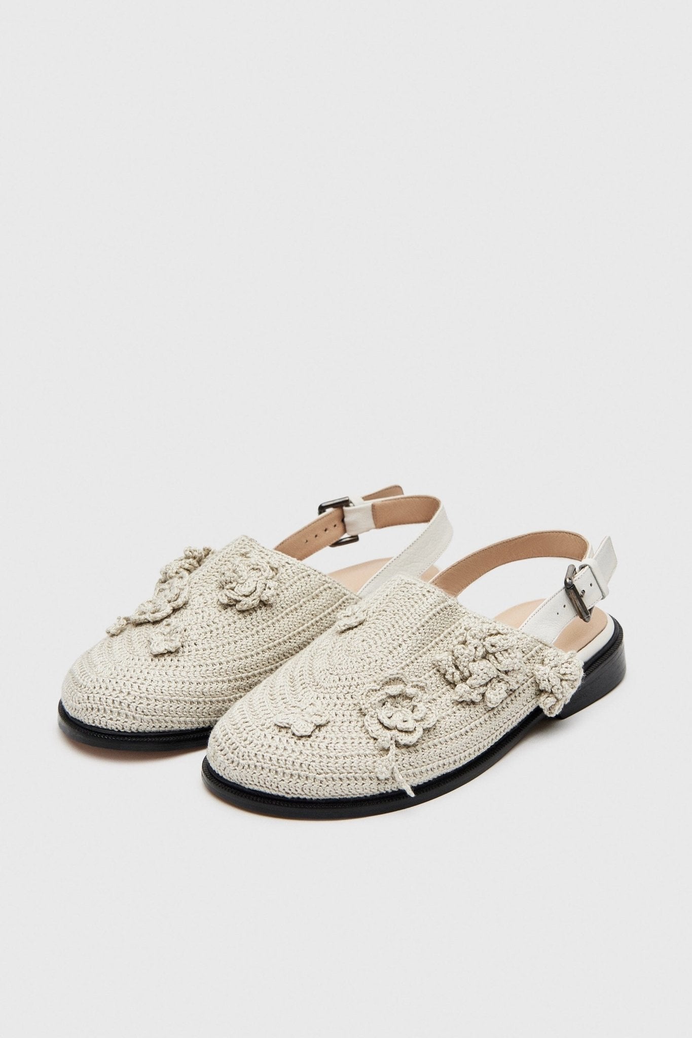 Cordera crochet mule natural calfskin slingback flat with floral crochet upper
