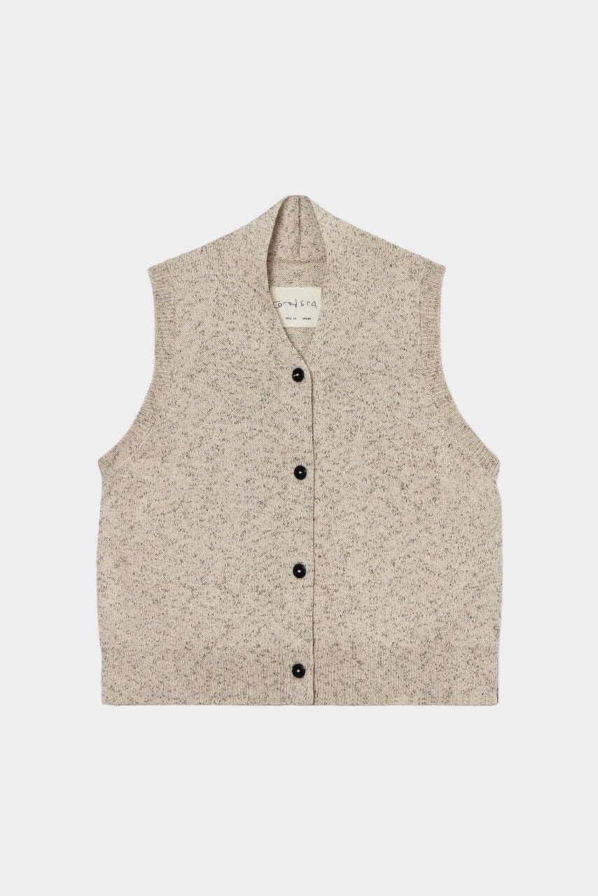 Cordera - Flecked Cotton Vest - Natural - Shirts & Tops - YUCCA, Artistic clothing for women, boutique near me.