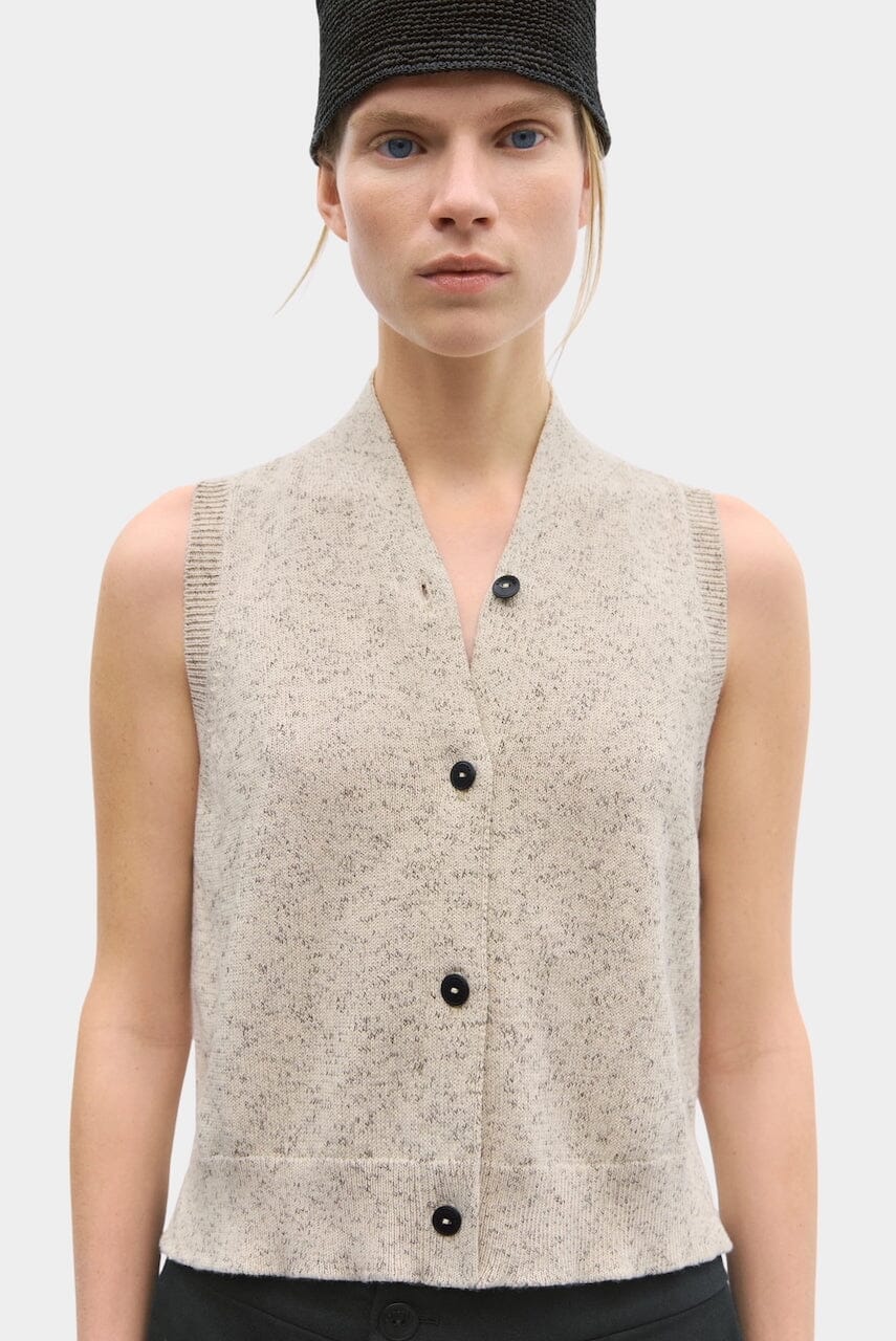 Cordera - Flecked Cotton Vest - Natural - Shirts & Tops - YUCCA, Artistic clothing for women, boutique near me.