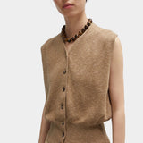 Cordera - Flecked Cotton Waistcoat - Copal - Top & Tees - YUCCA, cool clothes for women, women’s clothing store Denver.