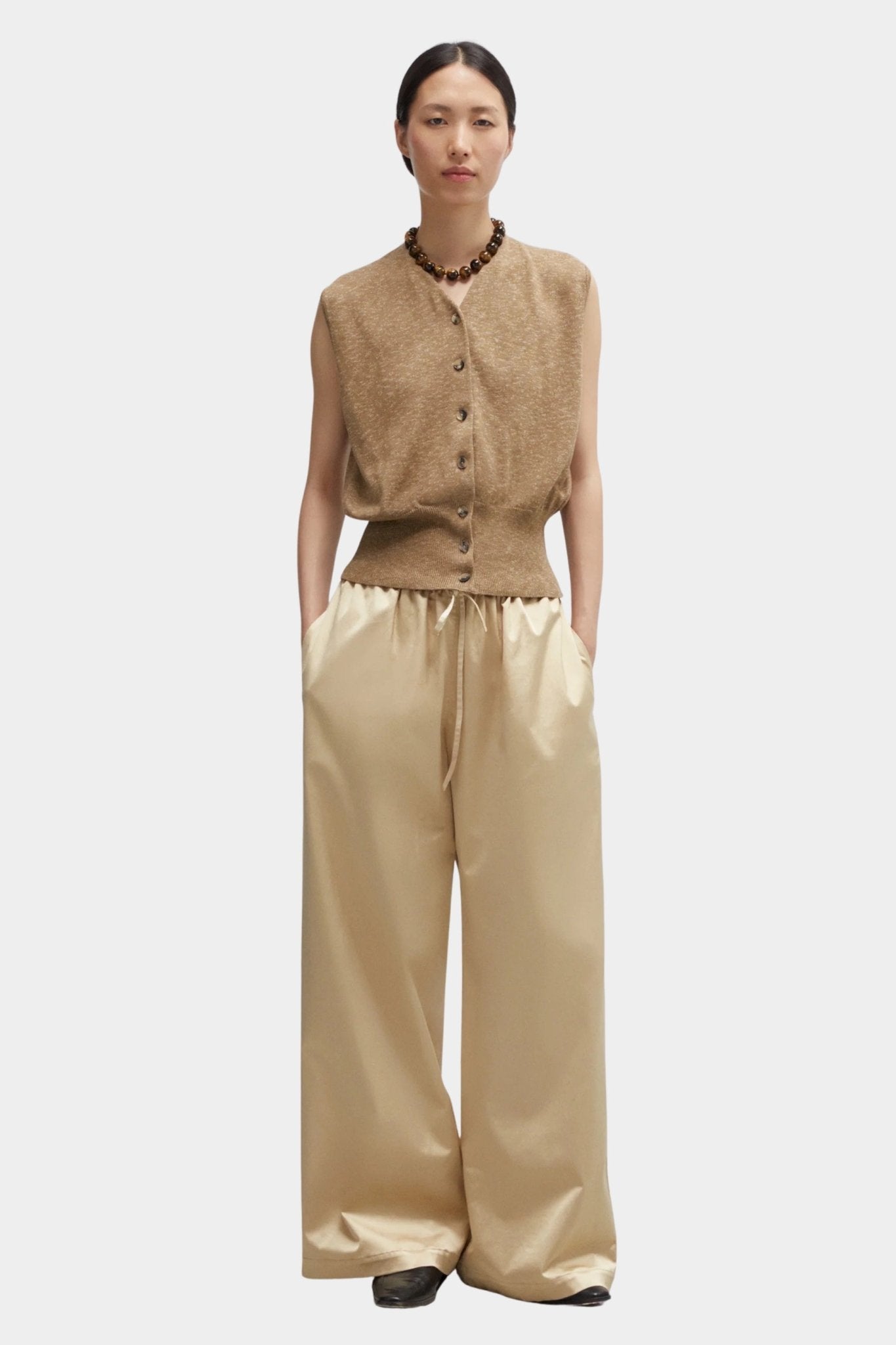 Cordera - Flecked Cotton Waistcoat - Copal - Top & Tees - YUCCA, cool clothes for women, women’s clothing store Denver.