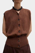 Cordera - Flecked Cotton Waistcoat - Russet - Top & Tees - YUCCA, cool clothes for women, women’s clothing store Denver.