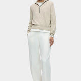 Cordera Flecked Cotton Zip-Up Sweater full-length outfit view