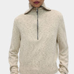 Cordera Flecked Cotton Zip-Up Sweater natural front view at YUCCA Denver