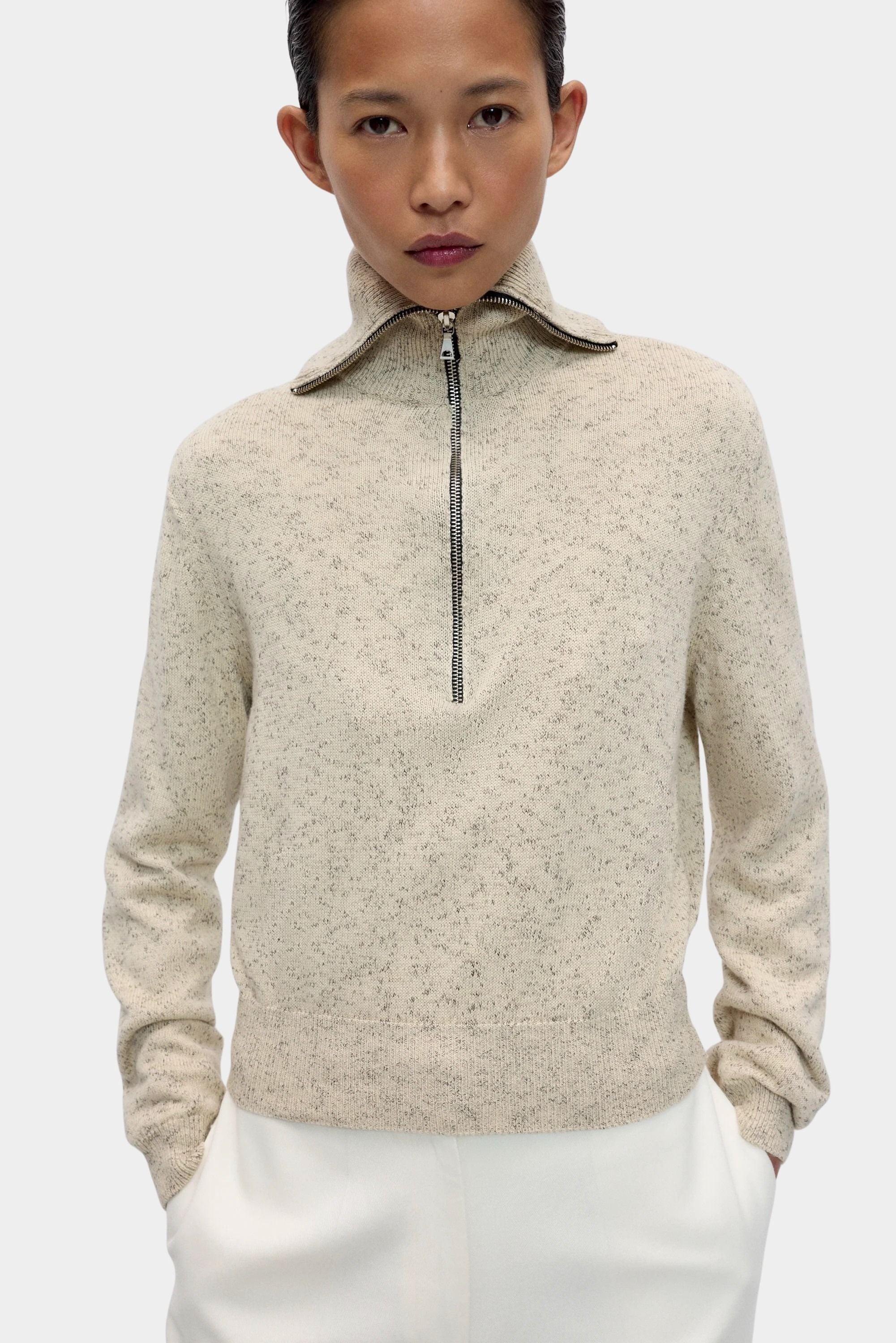 Cordera Flecked Cotton Zip-Up Sweater natural front view at YUCCA Denver