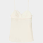 Cream heart-shaped camisole top with thin straps, structured bust, and lightly textured fabric