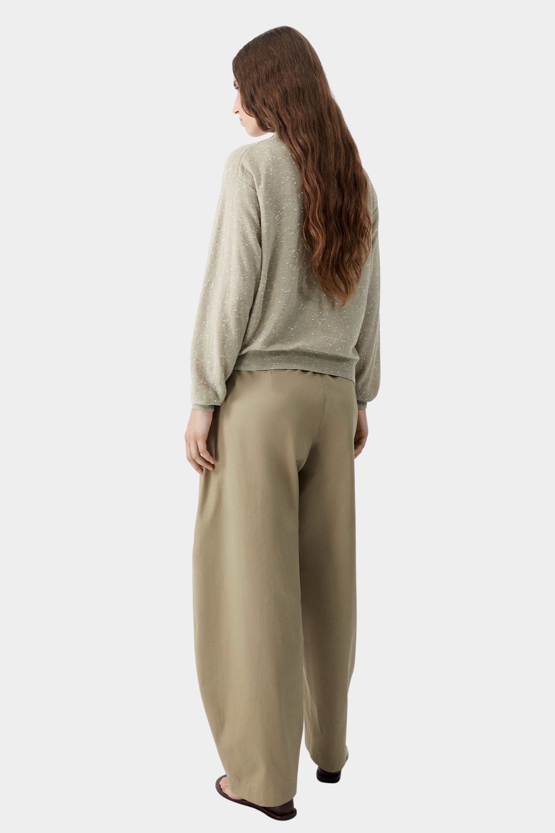 Beige flecked knit cardigan with relaxed fit and ribbed hem