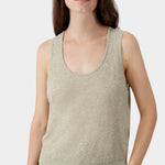 Beige flecked knit tank top with scoop neckline and soft texture
