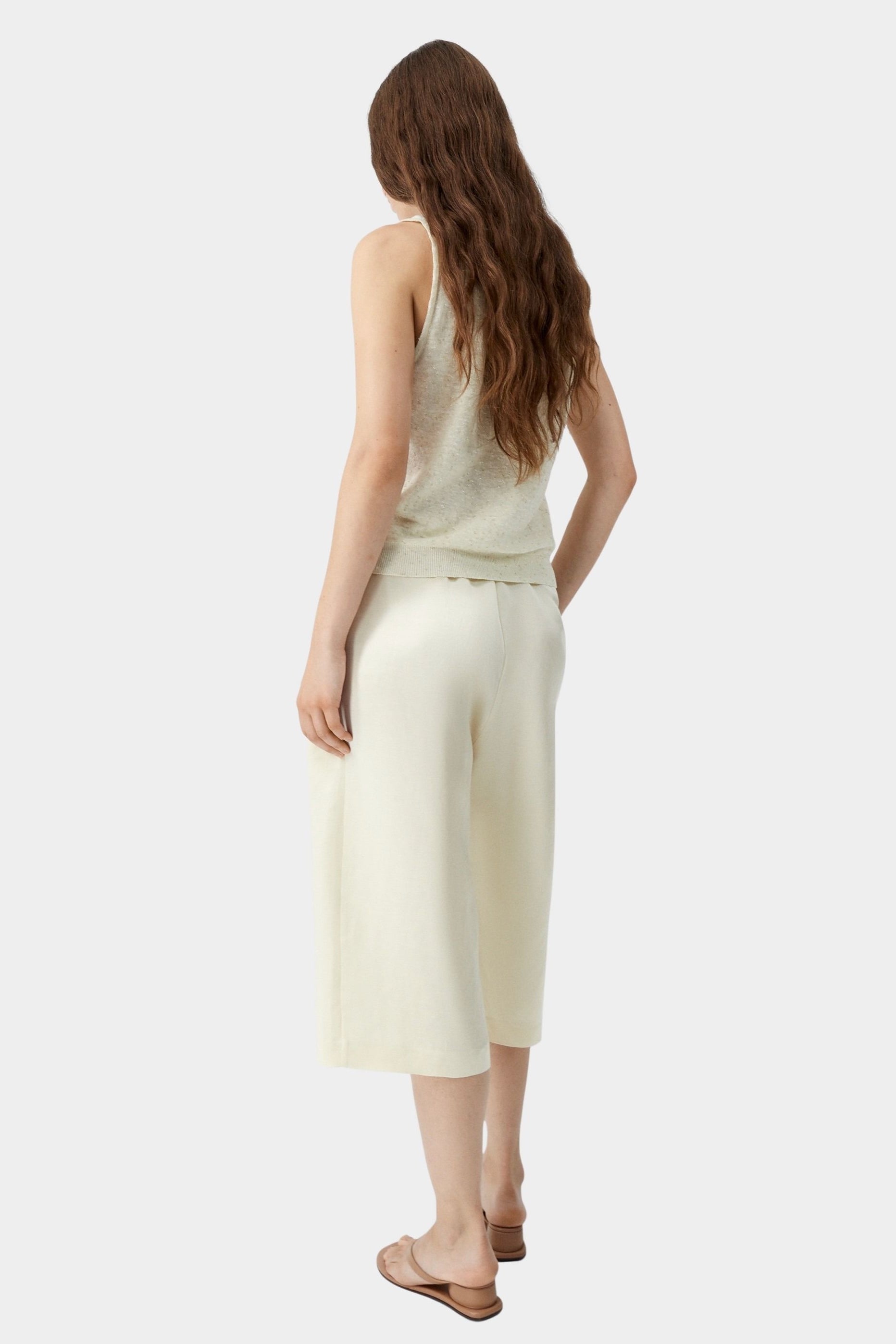 Cream flecked knit tank top with relaxed fit and clean back