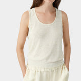 Cream flecked knit tank top with scoop neckline and subtle texture