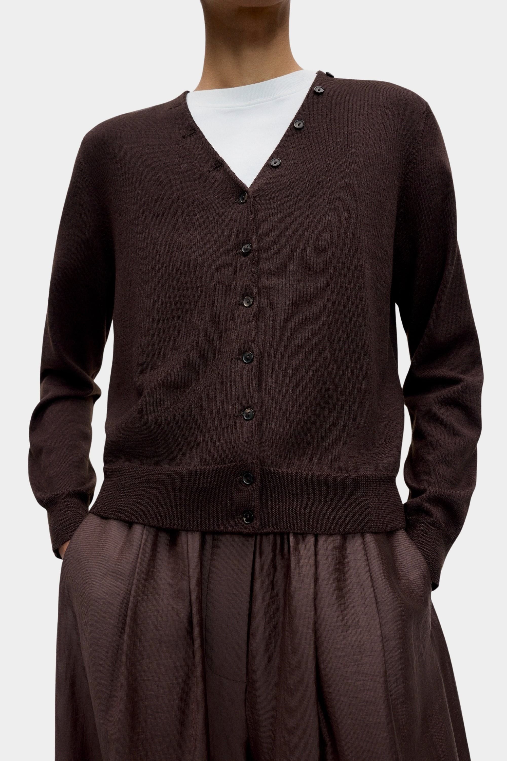 Cordera Merino Wool Button Cardigan brown front view at YUCCA Denver