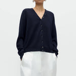 Cordera Merino Wool Button Cardigan navy front view at YUCCA Denver