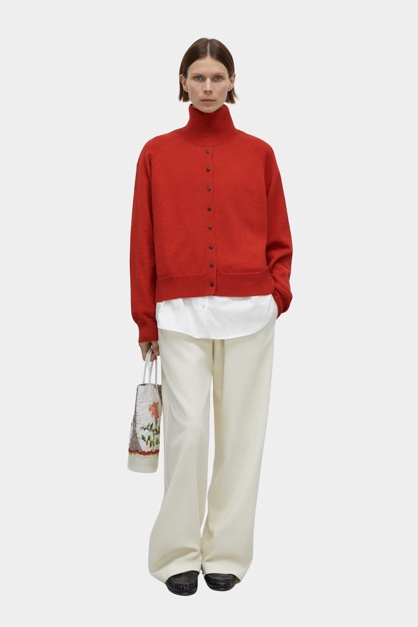 Cordera - Merino Wool Buttoned Sweater - Red - Knitwear - YUCCA, boutiques near me, women’s high quality sweaters.