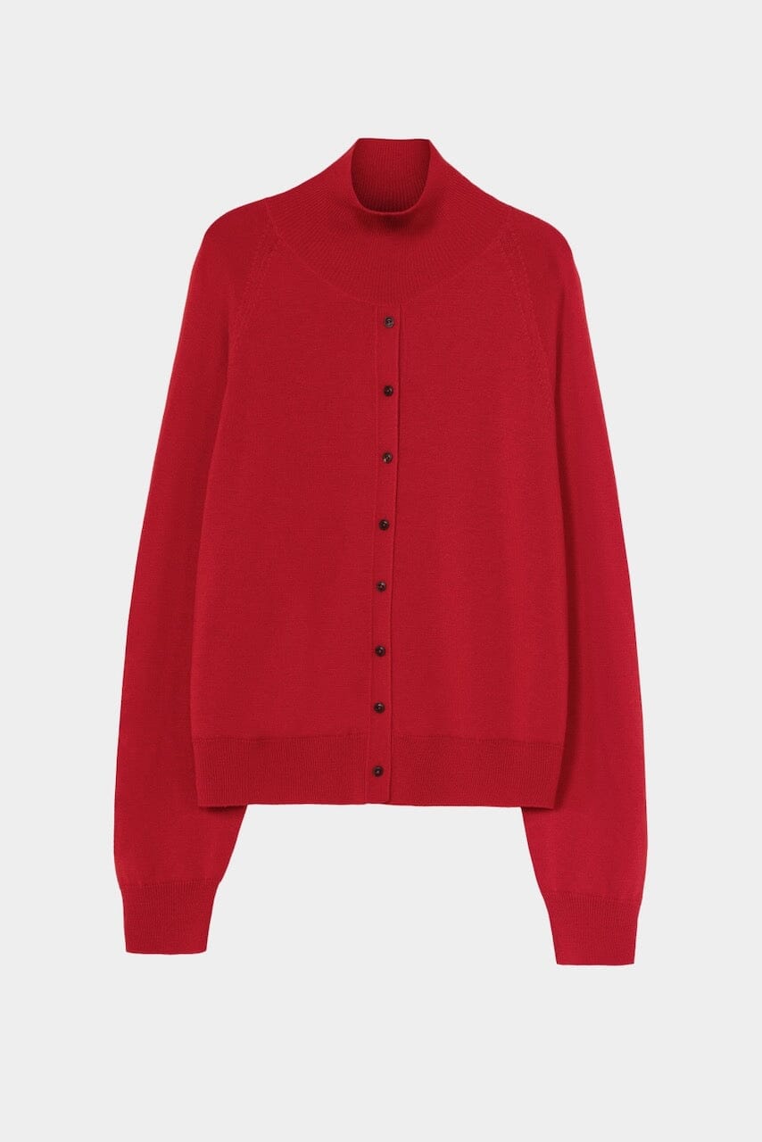 Cordera - Merino Wool Buttoned Sweater - Red - Knitwear - YUCCA, boutiques near me, women’s high quality sweaters.