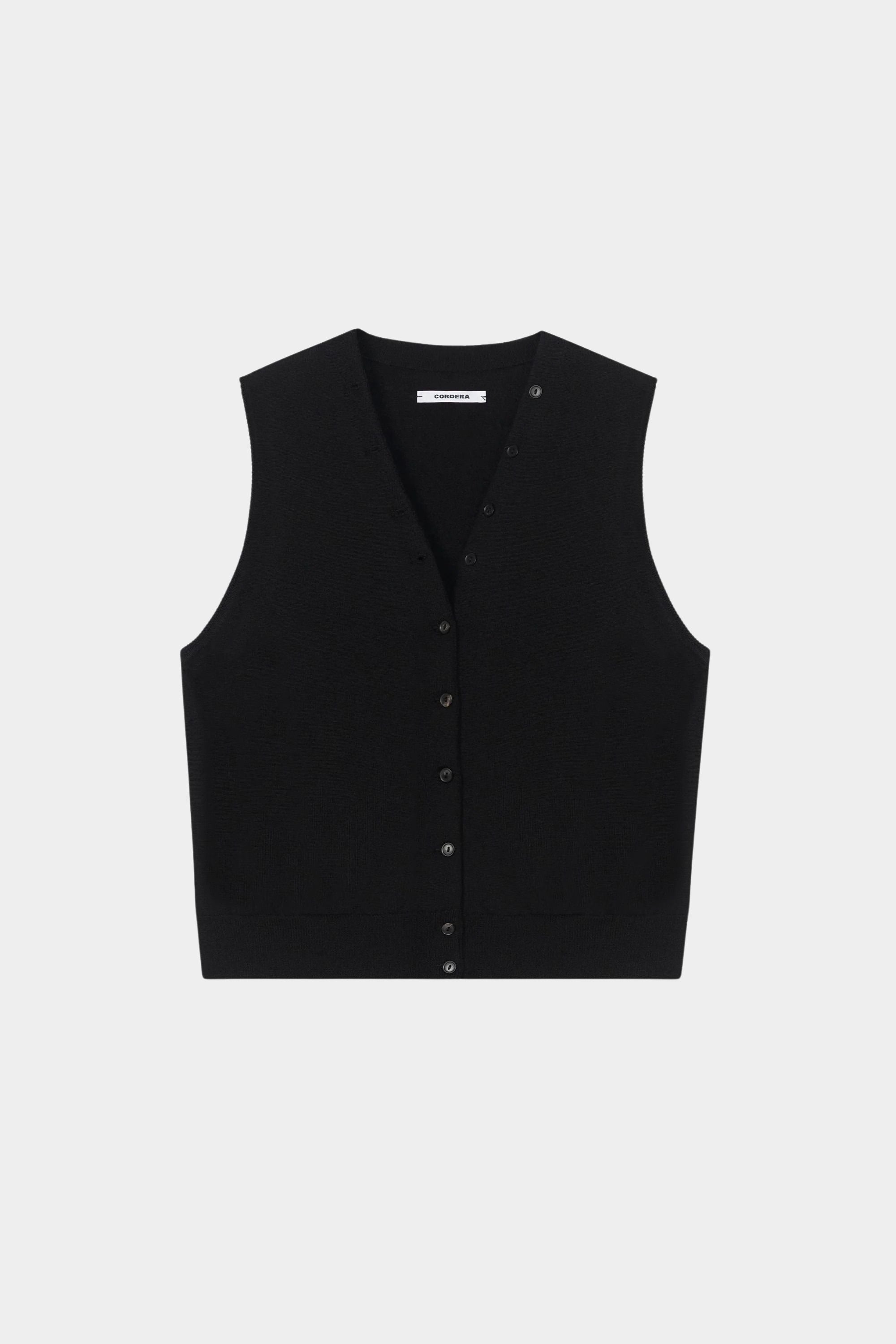 Cordera Merino Wool Button Waistcoat Black garment-only view