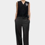 Cordera Merino Wool Button Waistcoat Black full-length outfit view