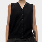 Cordera Merino Wool Button Waistcoat Black front view at YUCCA Denver