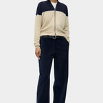 Cordera Merino Wool Colorblock Cardigan full-length outfit view