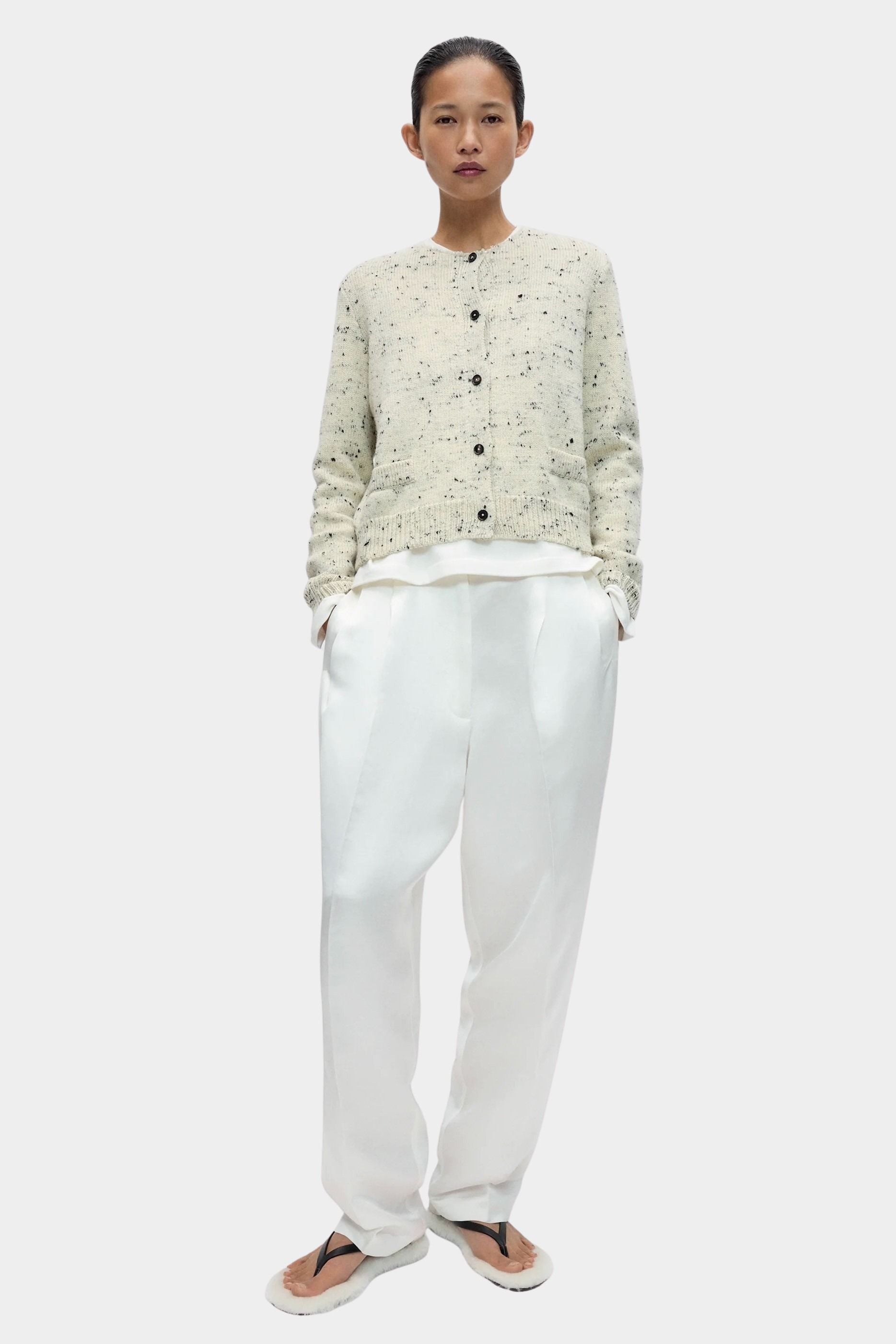 Cordera Merino Wool Flecked Cardigan natural front view at YUCCA Denver